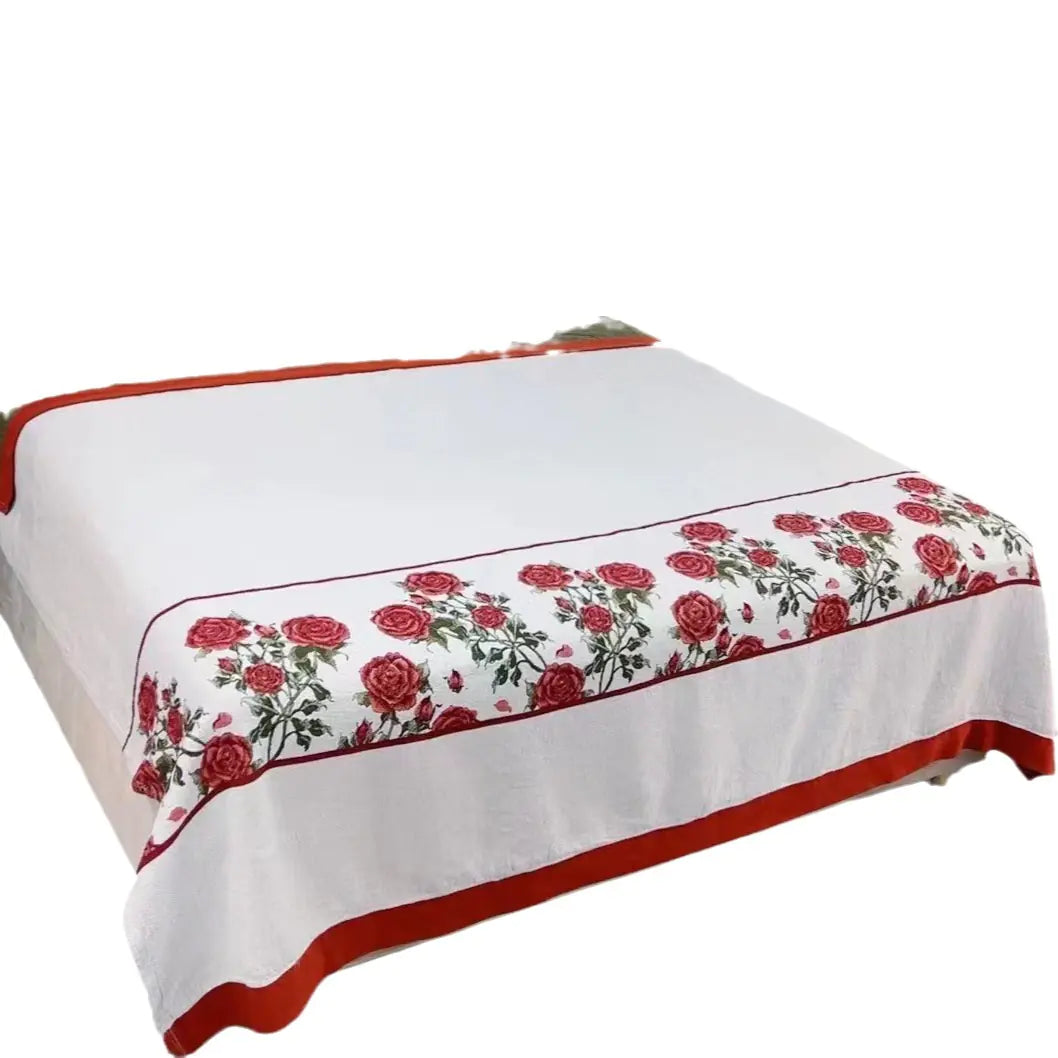 Cotton Floral Rose Bed Cover with Jacquard Design