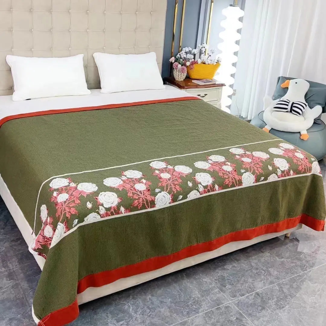 Cotton Floral Rose Bed Cover with Jacquard Design