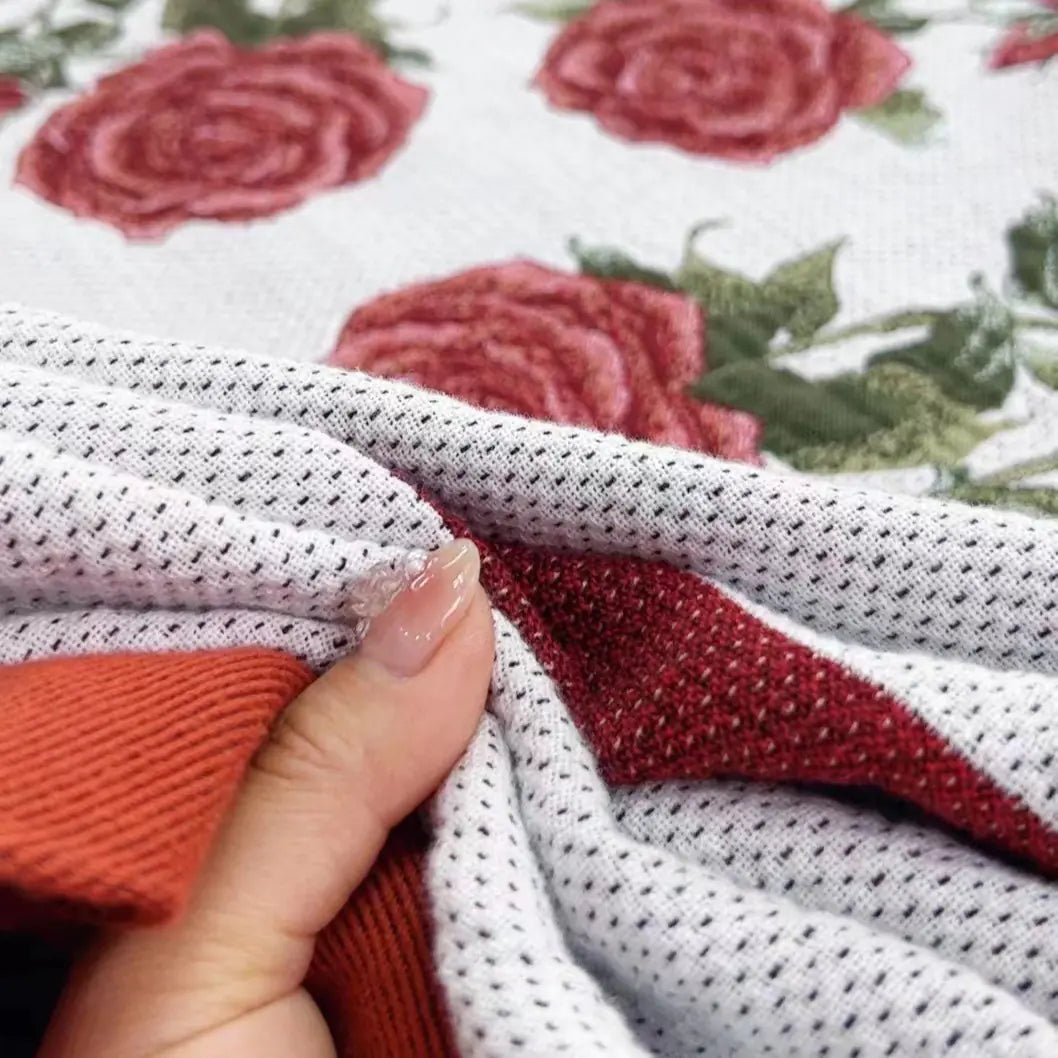 Cotton Floral Rose Bed Cover with Jacquard Design