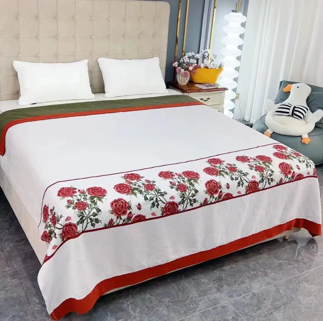 Cotton Floral Rose Bed Cover with Jacquard Design