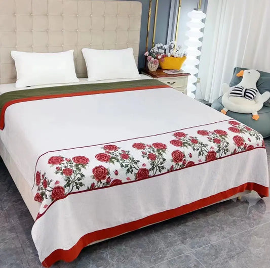 Cotton Floral Rose Bed Cover with Jacquard Design